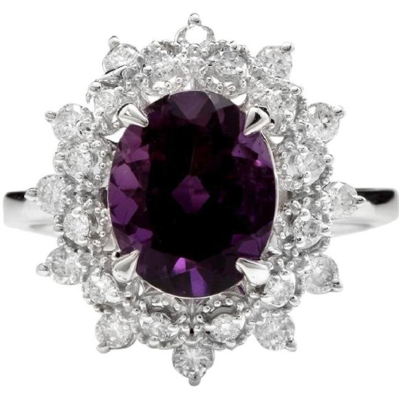 3.60 Ct Natural Amethyst & Diamond 14KW Gold Ring